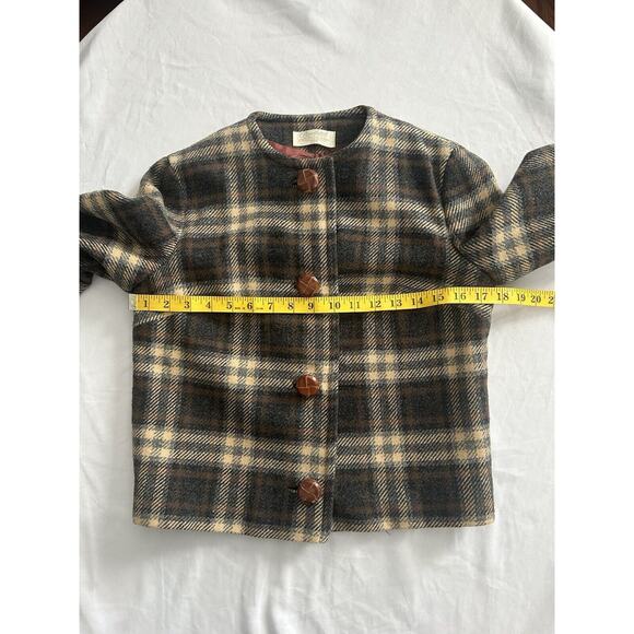 Vintage 1960s Pendleton Wool Plaid Blazer Womens Size 10 Brown Wood Buttons - Picture 6 of 8